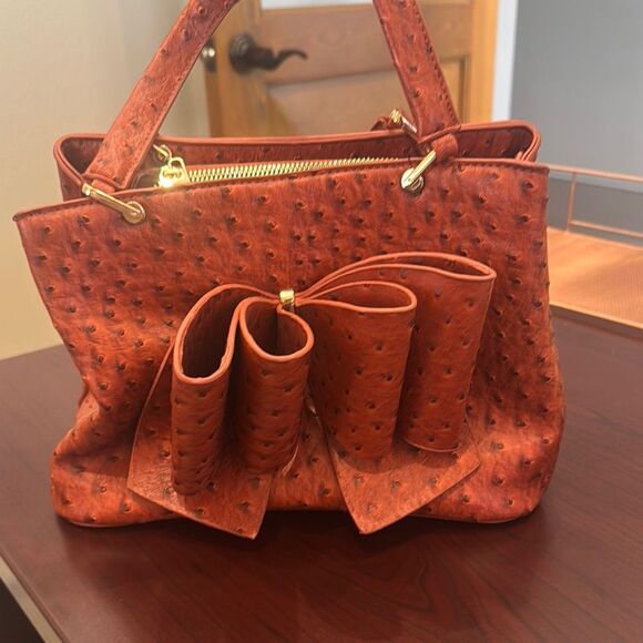 Crossi Handbags - Elegant Orange/Brown Bow Handbag